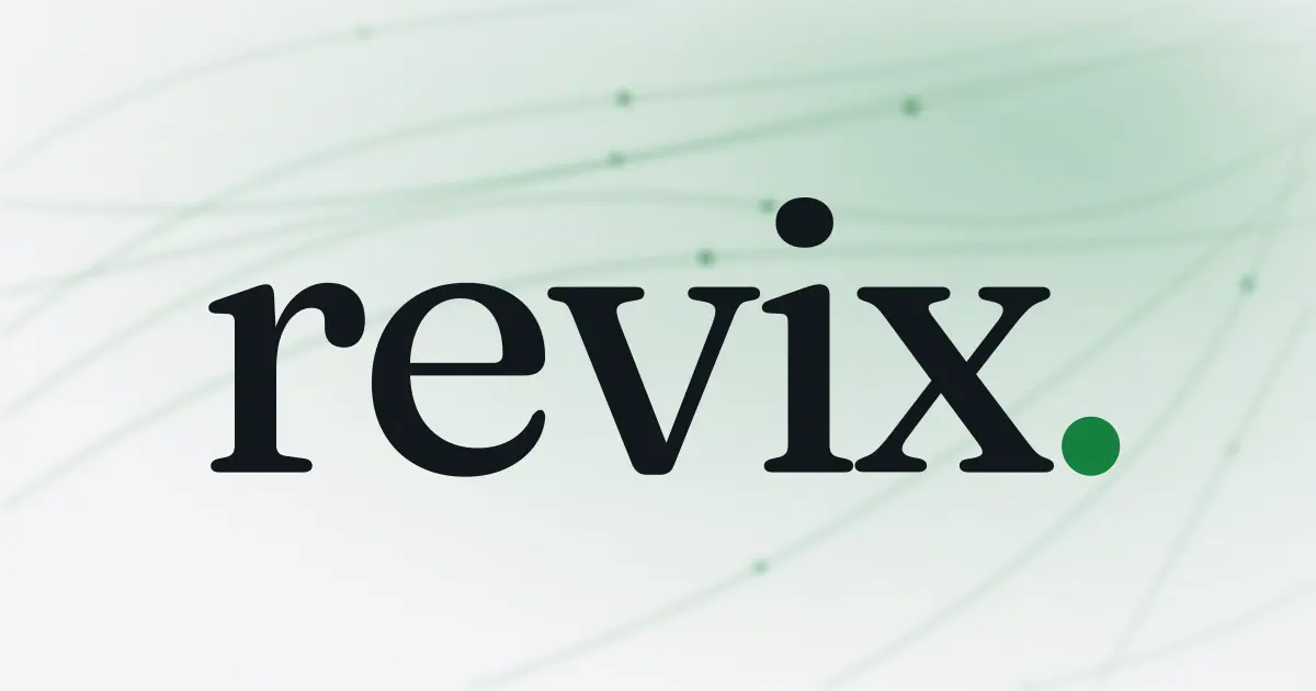 The revix wordmark on a dark gradient background